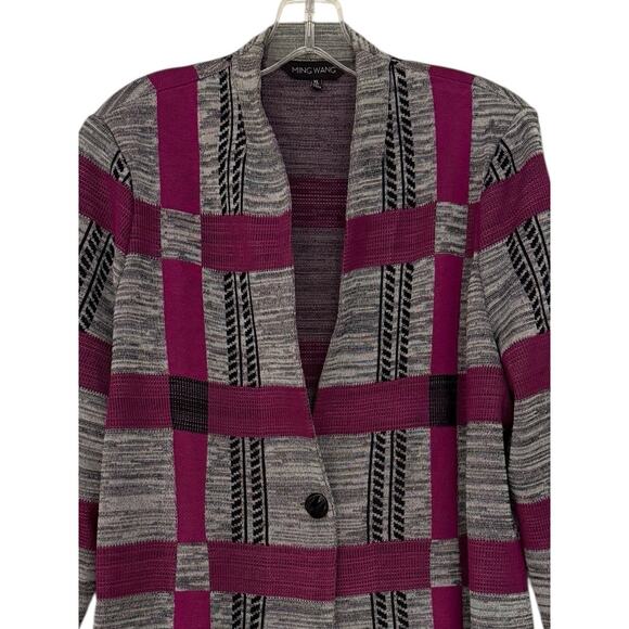 Ming Wang Women's Stretch Acrylic Polyester Sweater Cardigan Plaid Sz XL - Picture 4 of 7